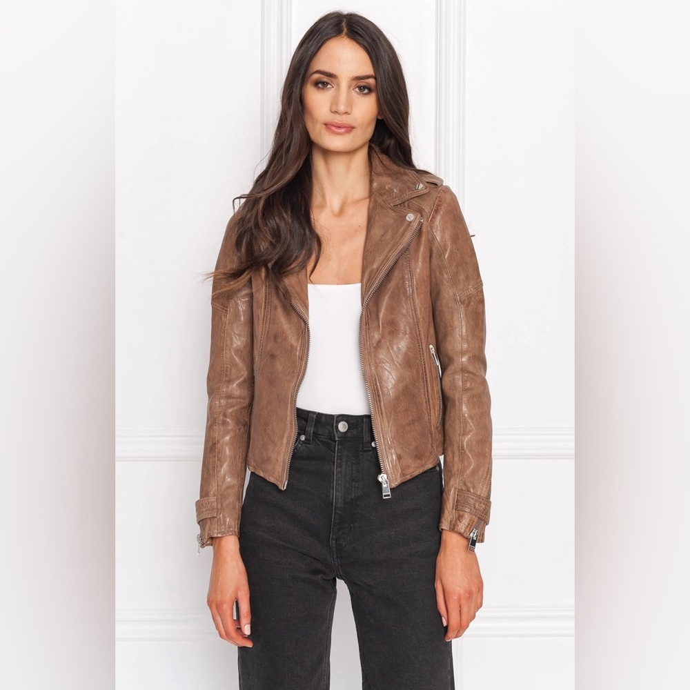 NEW w Tags LaMarque Grained Moto Leather Biker Jacket Washed All Saints Acne